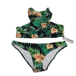 Apparel America Bikini Tropical Floral Green Black Beach Summer 2 Piece 2XL